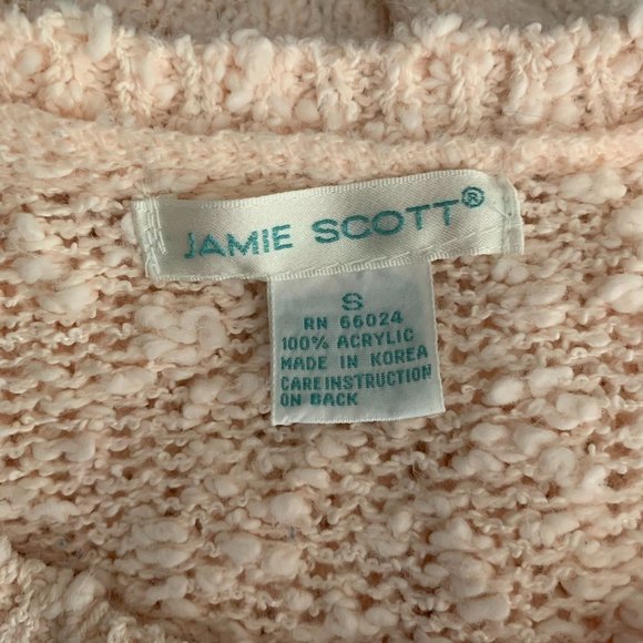 Vintage 80s Boucle Knit Sweater S Pink Embroidered Rose Applique Beaded Pullover - Picture 6 of 6